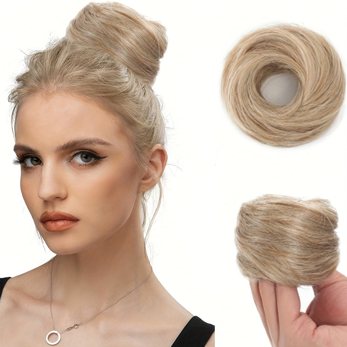 Women Synthetic Hair Bun Extension 3-Inch Elastic Donut for Parties Casual