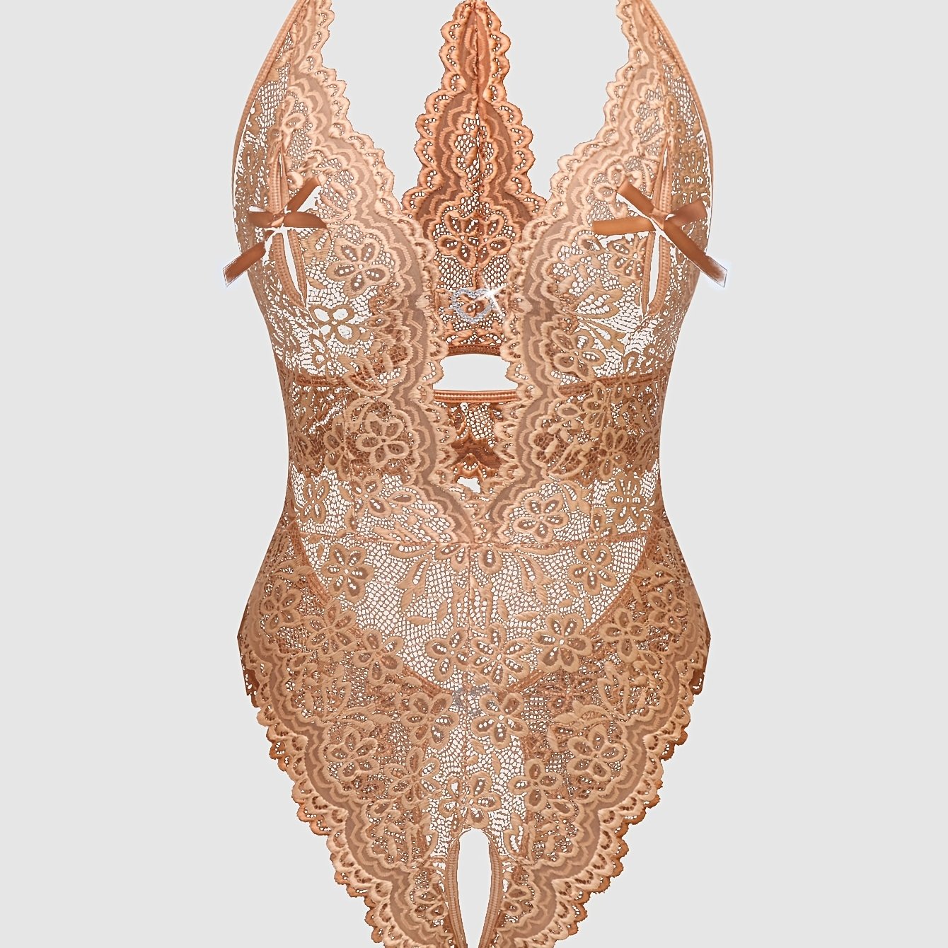 Women’s Heart-Shaped Lace Bodysuit with Open Crotch and Sheer Back