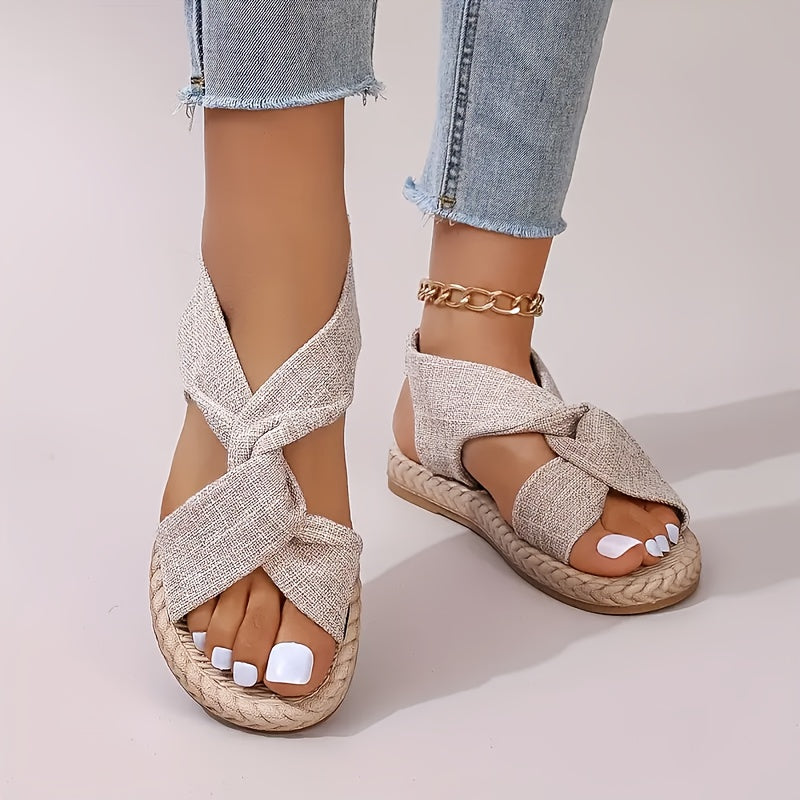 Women's Summer Sandals Open-Toe Breathable Fabric Flat Beach Shoes