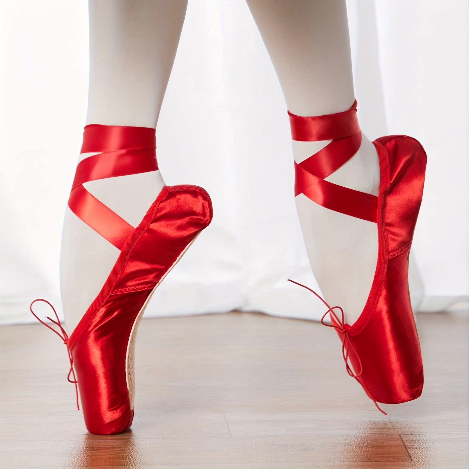 Women's Satin Pointe Shoes with Ribbons Adjustable Backstrap Spring-Ready Ballet