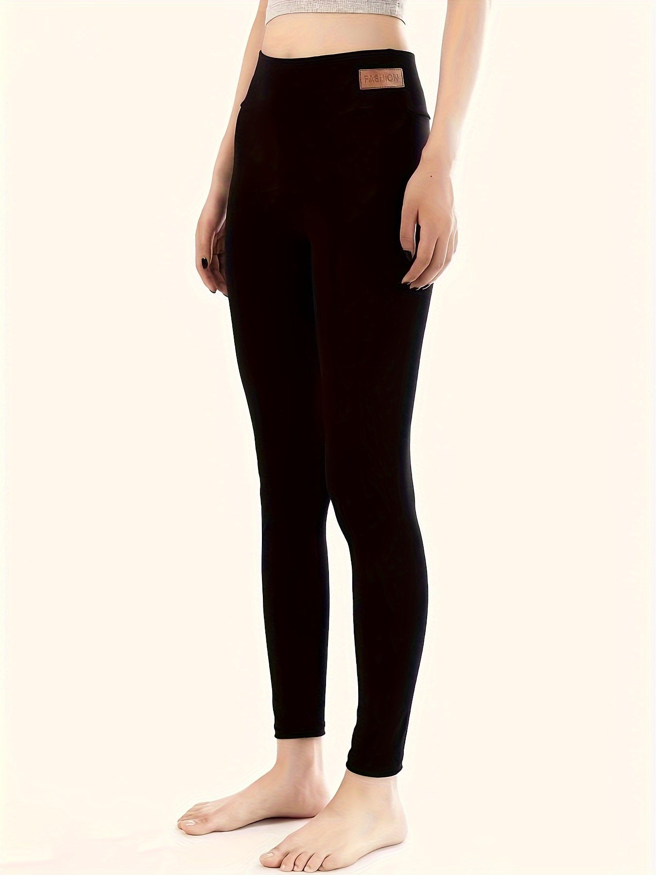 Women's Plush Lined Tights Leggings for Fall Winter Solid Color Polyester Elastane