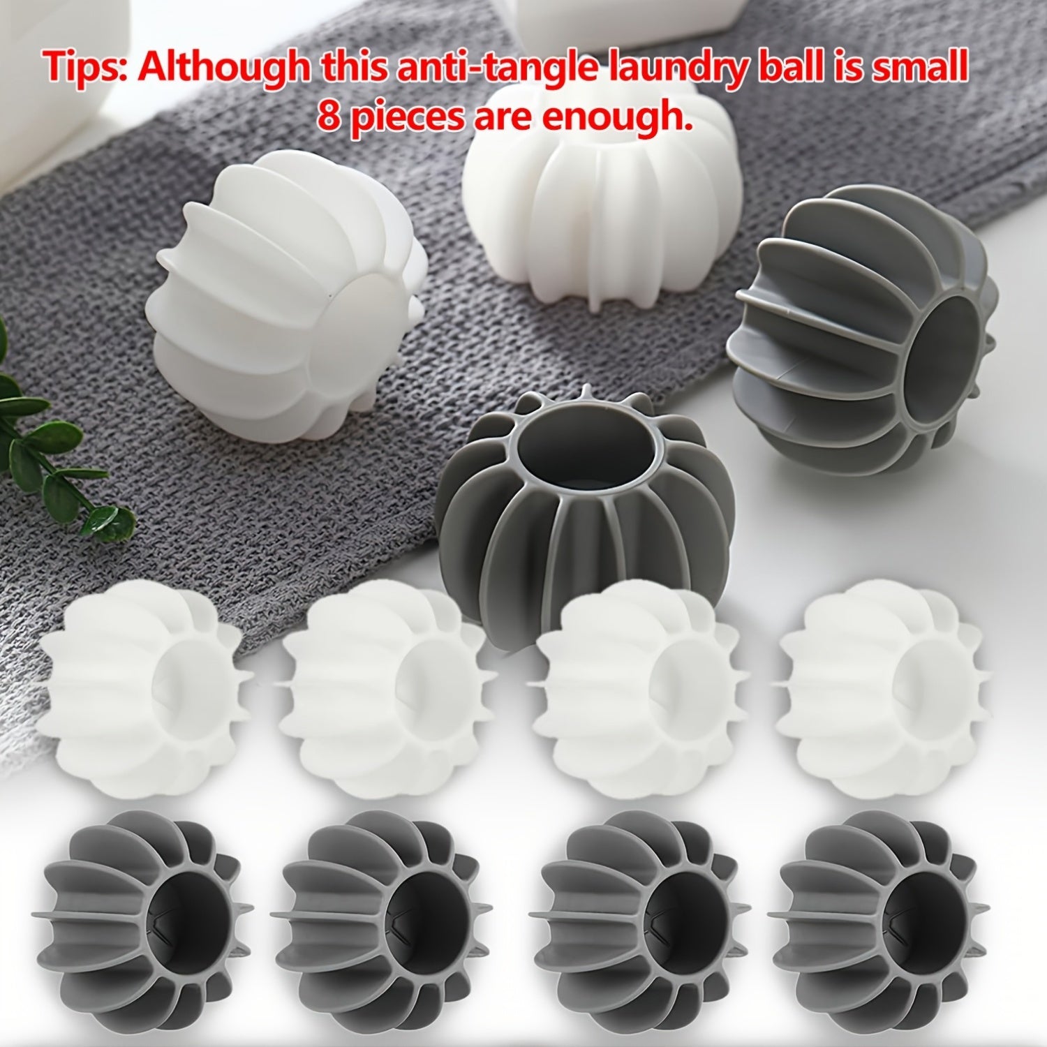8-Pack Reusable Silicone Laundry Balls for Tangle Prevention Pet Hair Lint Remover