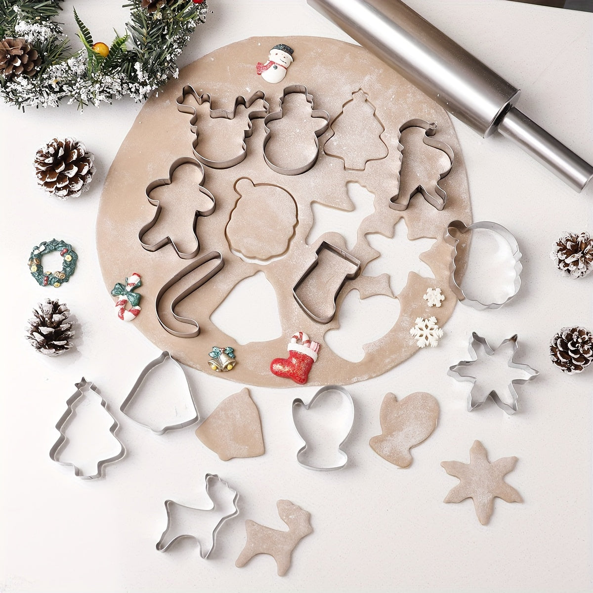 12-Piece Stainless Steel Christmas Cookie Cutter Set for Holiday Baking