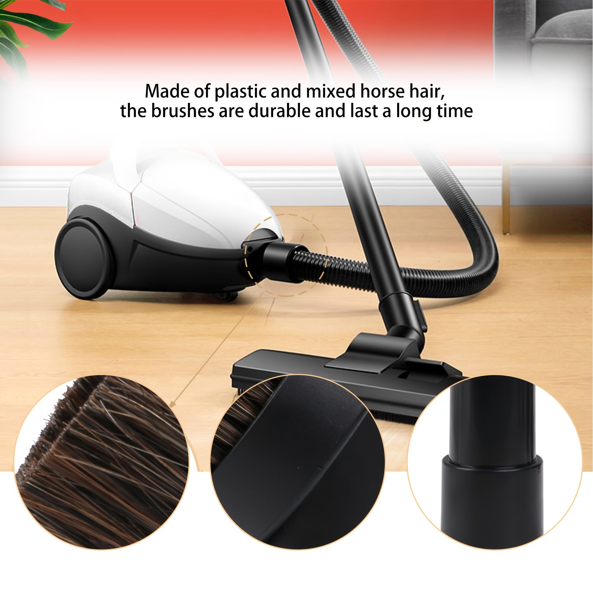 Vacuum Cleaner Replacement Parts Set with Round and Square Brushes and Adapters