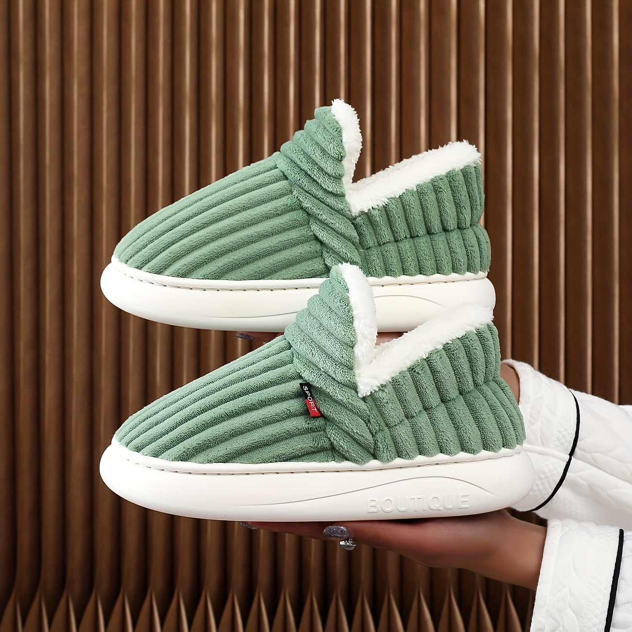 Women Thick Solid Color Winter Shoes Plush Lined Anti-Slip EVA Indoor Outdoor