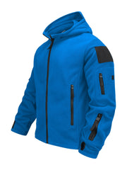 Men's Royal Blue Fleece-Lined Hooded Jacket with Zipper Pockets for Winter Outdoor Activities
