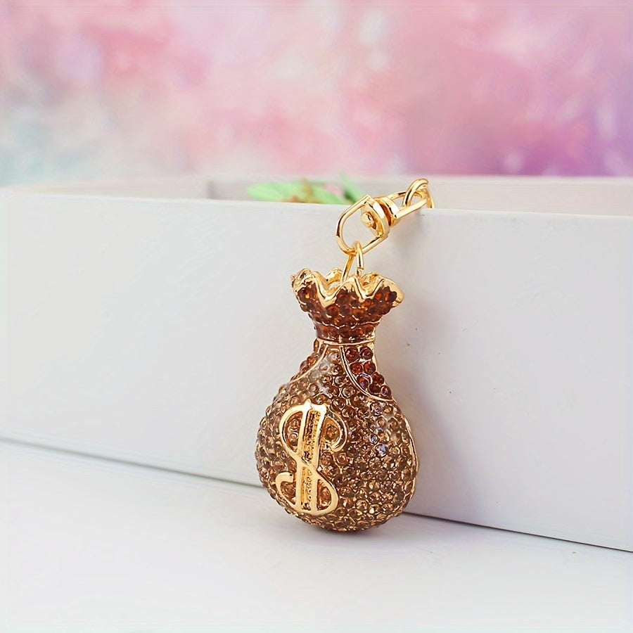 Llavero de strass dorado para mujer, estilo clásico, charm para bolso, colgante