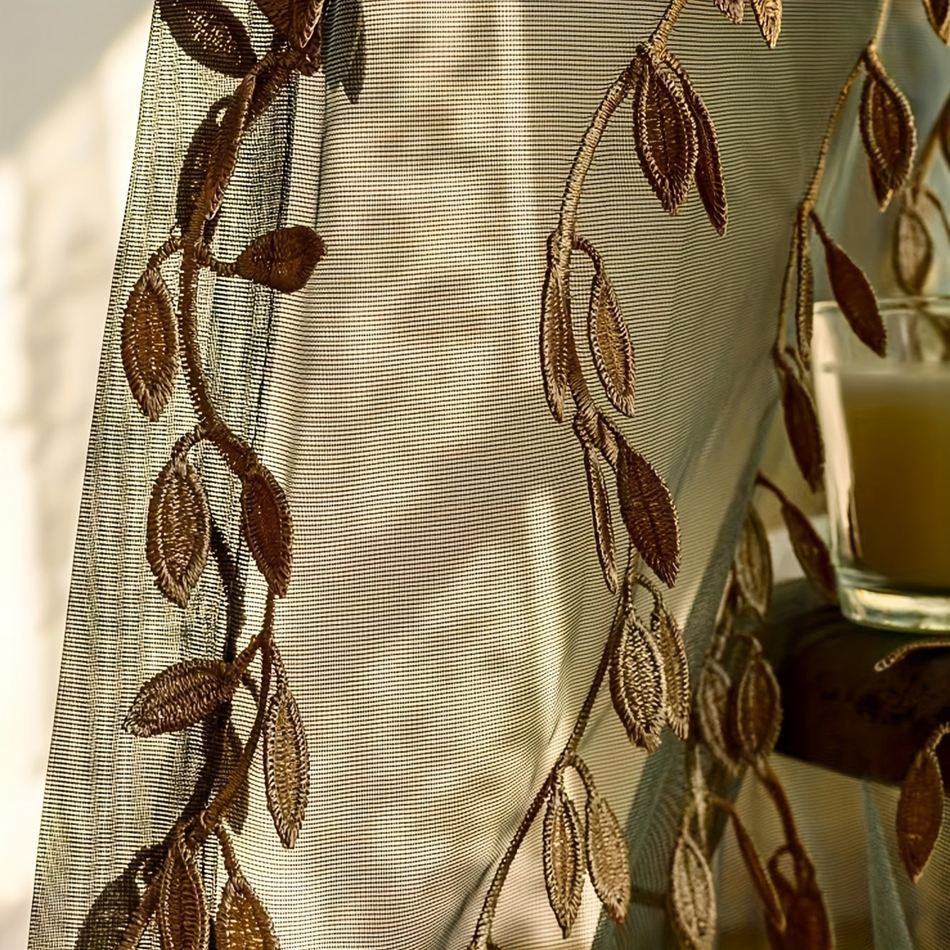 Bohemian Lace Gold Leaf Curtain for Living Room Bedroom Office Window Treatment
