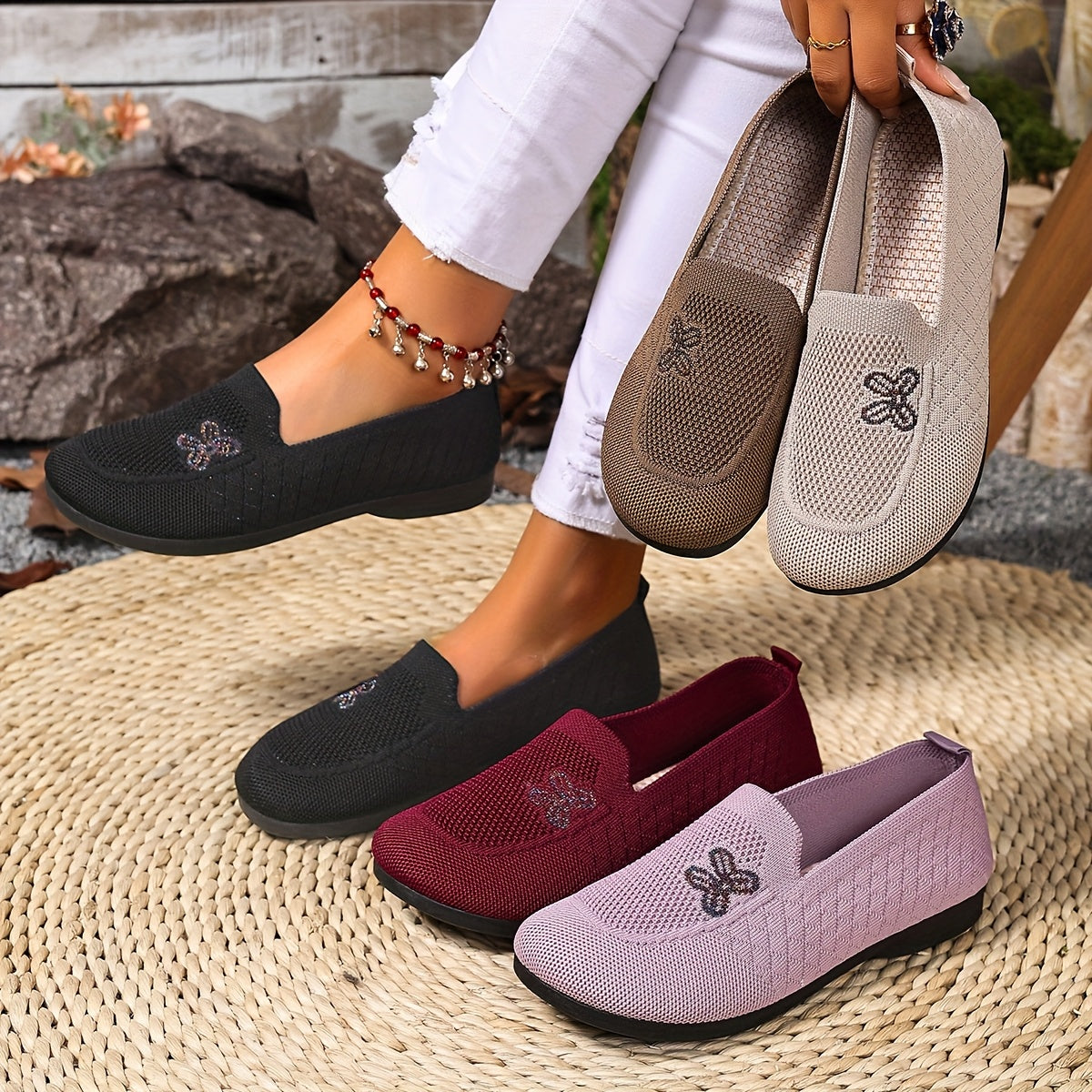 Zapatos casuales transpirable para mujer sin cordones, ligeros y antideslizantes, con mariposa en varios colores