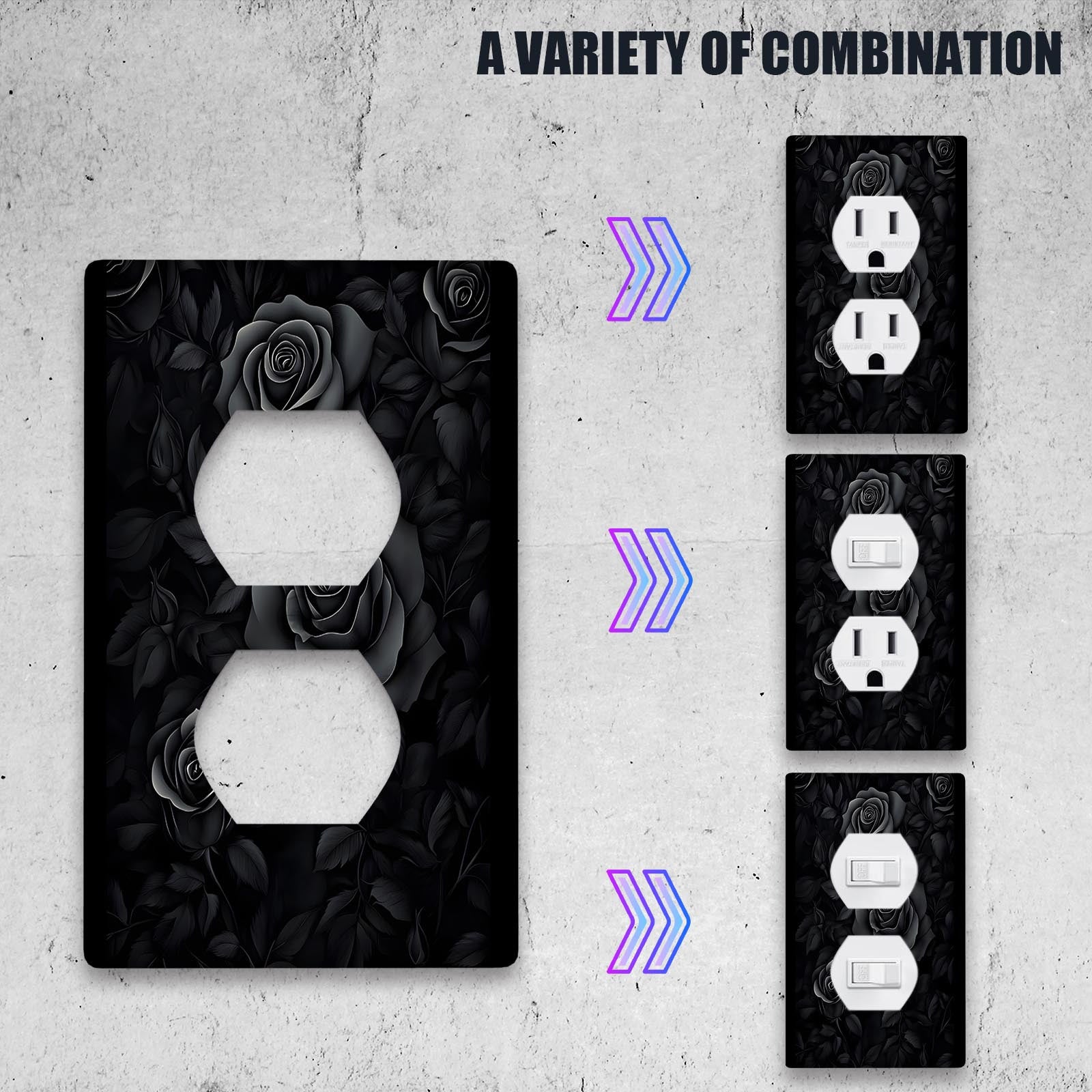 Luz decorativa de flor Rosa Negra para cubierta de interruptor, material PC, decoración artística para el hogar