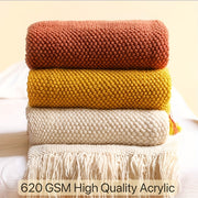Knit Throw Blanket with Tassels Lightweight Acrylic Bubble Texture for Couch Bed Decor