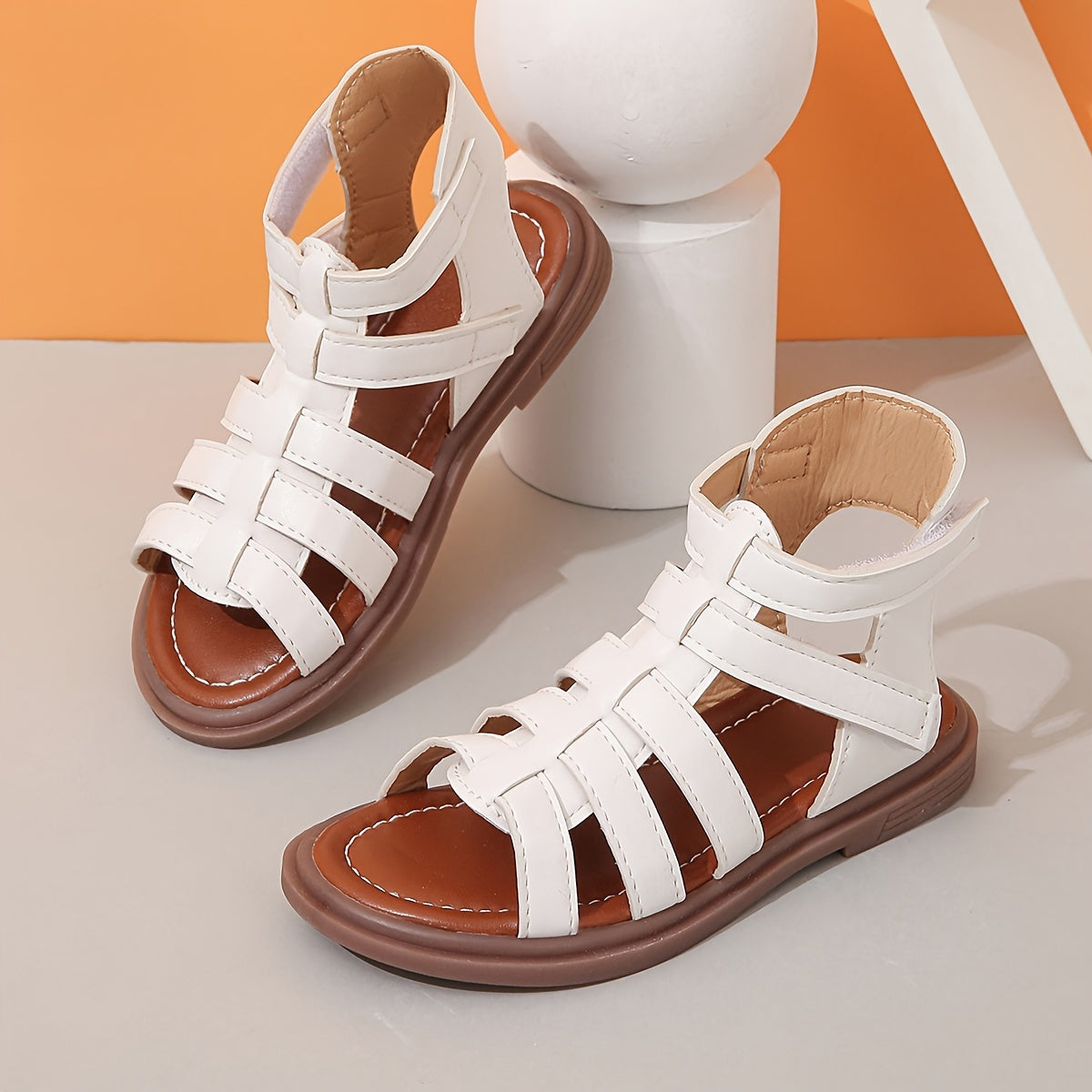 Girls' Ivory Sandals with Brown Sole for School and Leisure Activities
