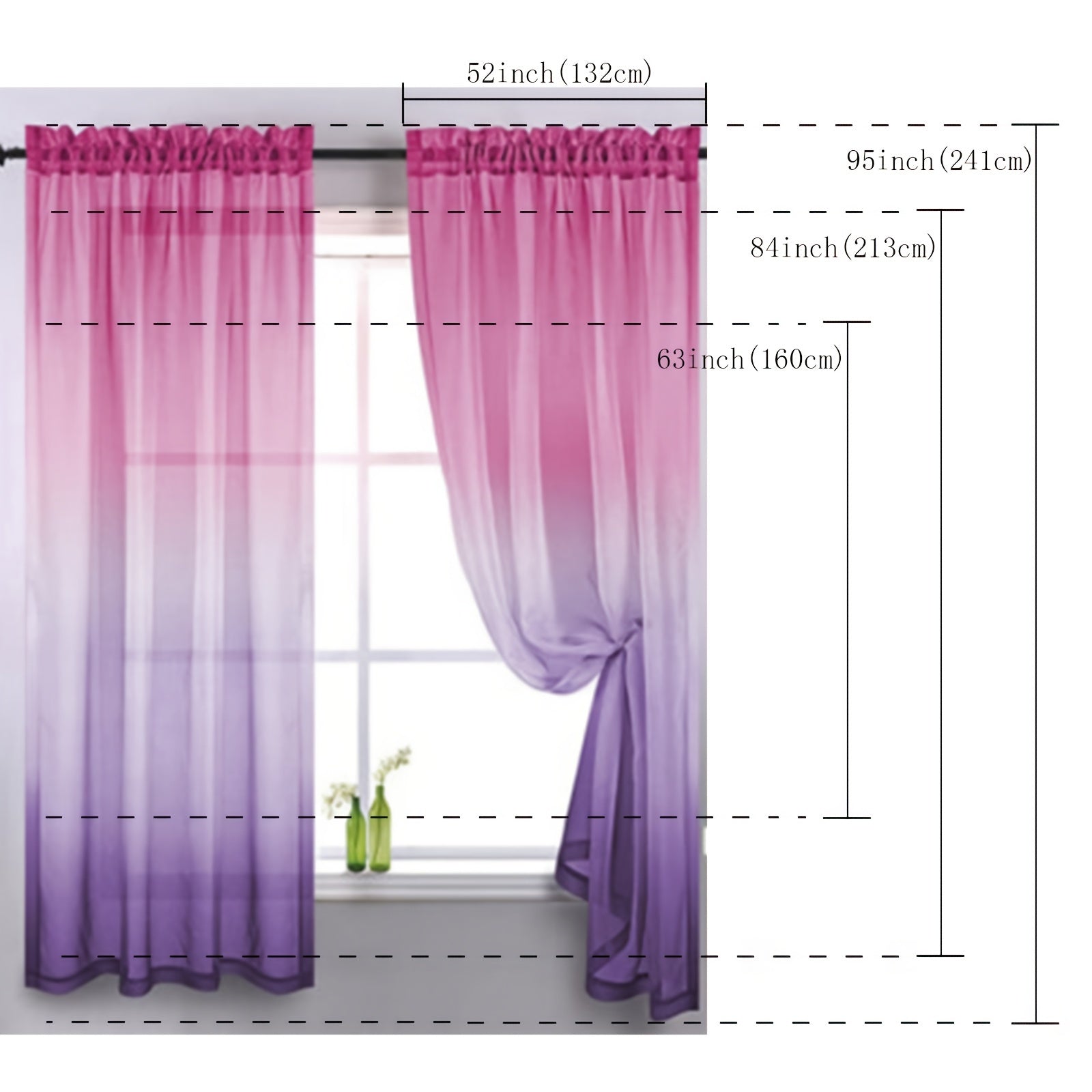 Gradient Sheer Curtains 1pc Two-Tone Top and Bottom Wear Rod Style Home Decor