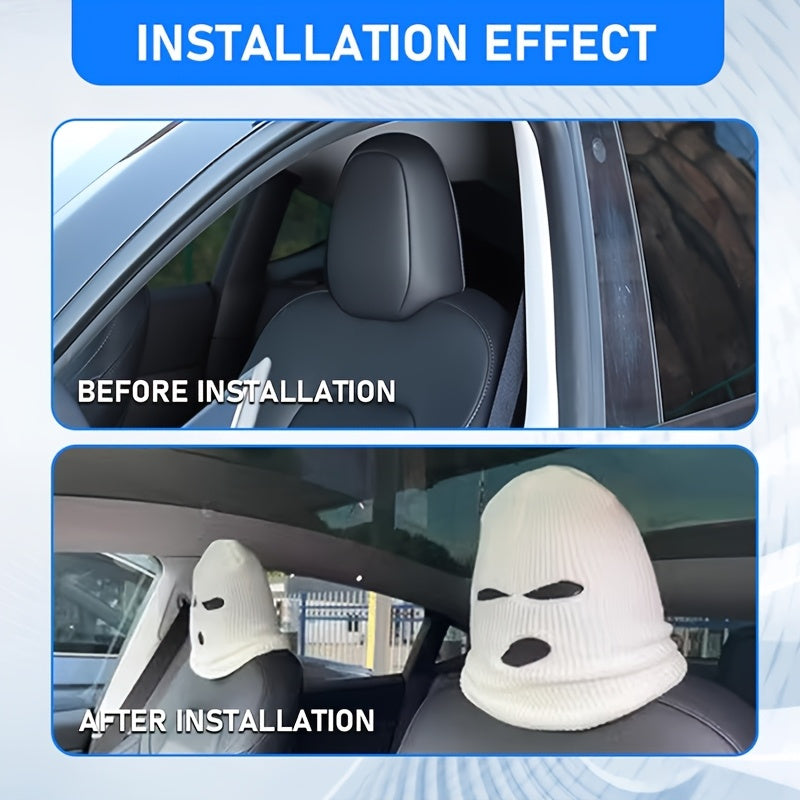 2PCS Polyester Car Headrest Covers Knitted Balaclava Style Full Face Mask