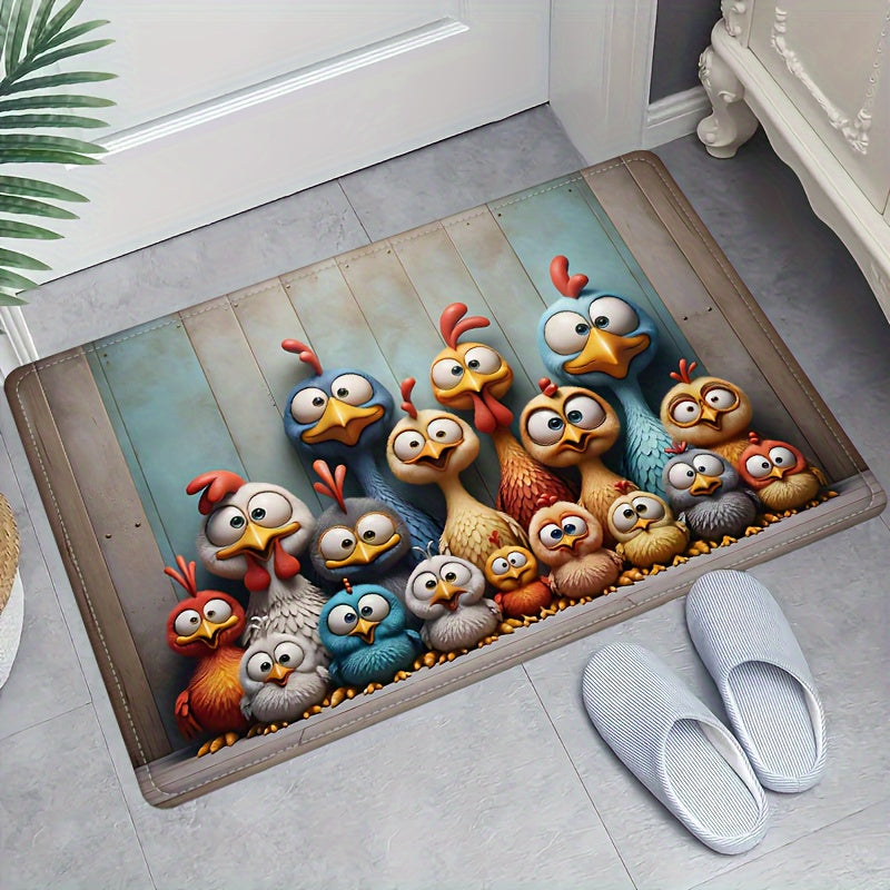 Коврик с рисунком «Куриная семья» с большими глазами, губка толщиной 1,2 см, нескользящий, устойчивый к пятнам и воде, можно стирать в стиральной машине, 100% полиэстер, коврик для двери в спальню, ванную комнату, кухню, прихожую, прачечную