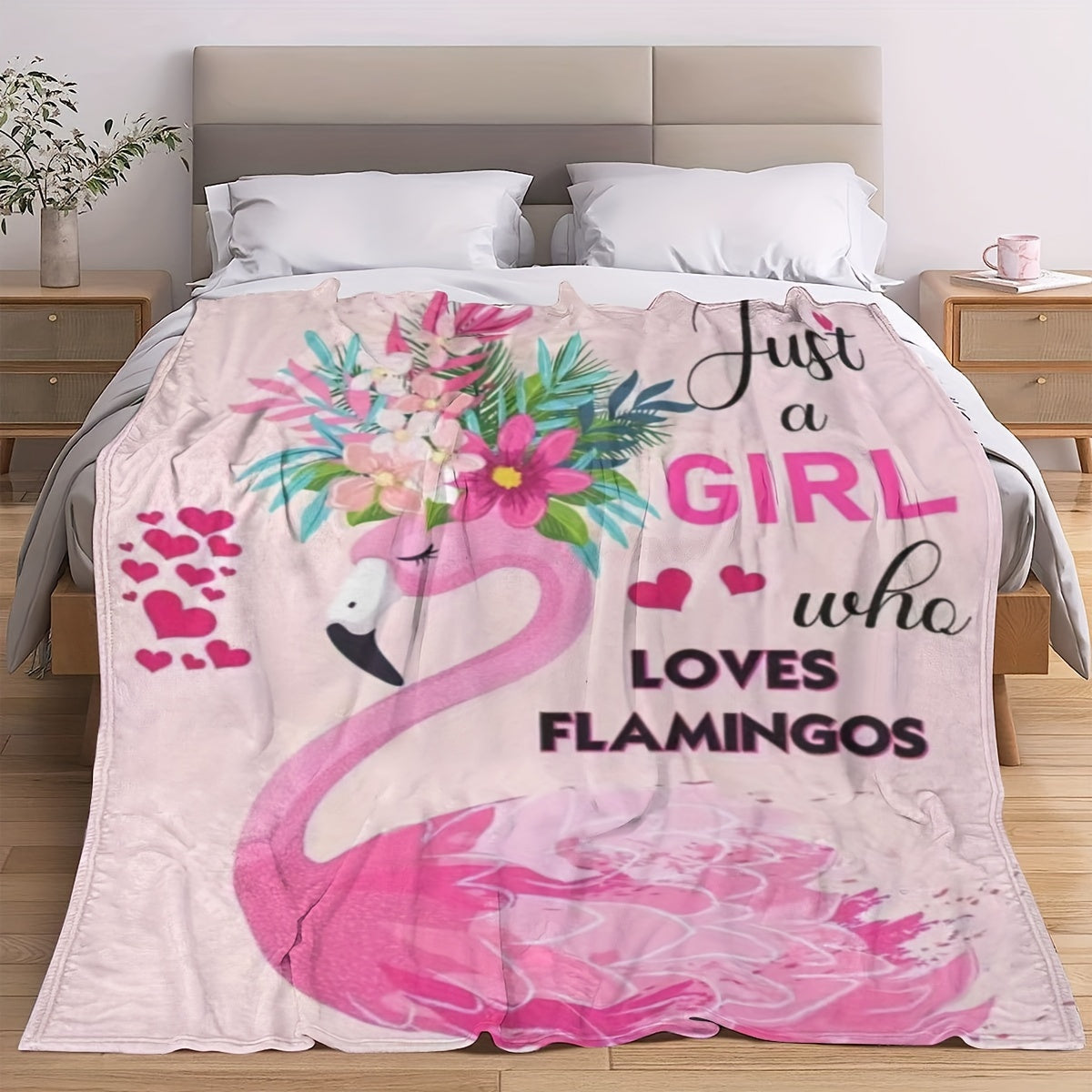 Pink Flamingo Print Throw Blanket Soft Plush Fleece for Girls Bed Sofa