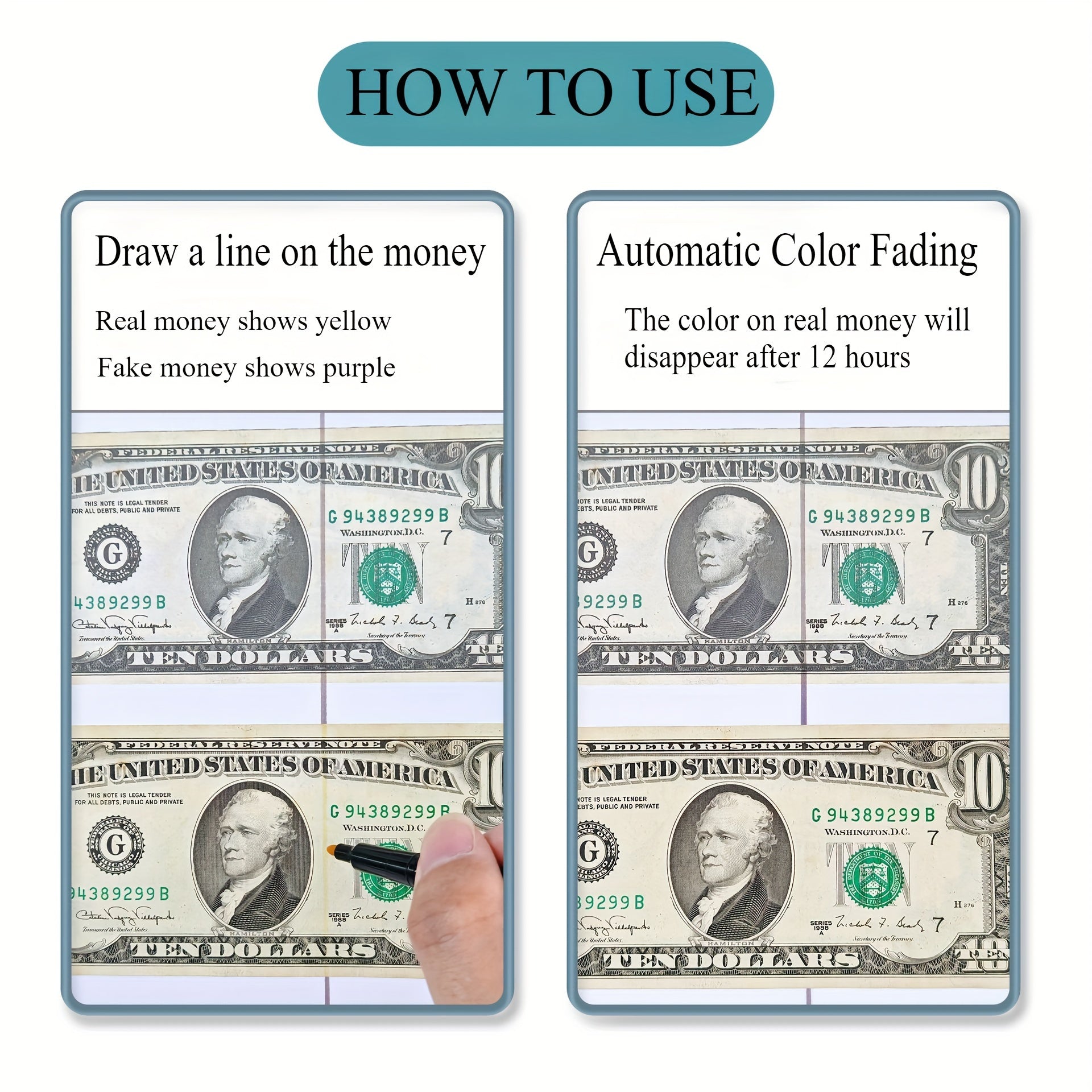 Non-Electric Counterfeit Money Marker Pen with Fading Ink for Multi-Currency Verification 1/2/3 Pack