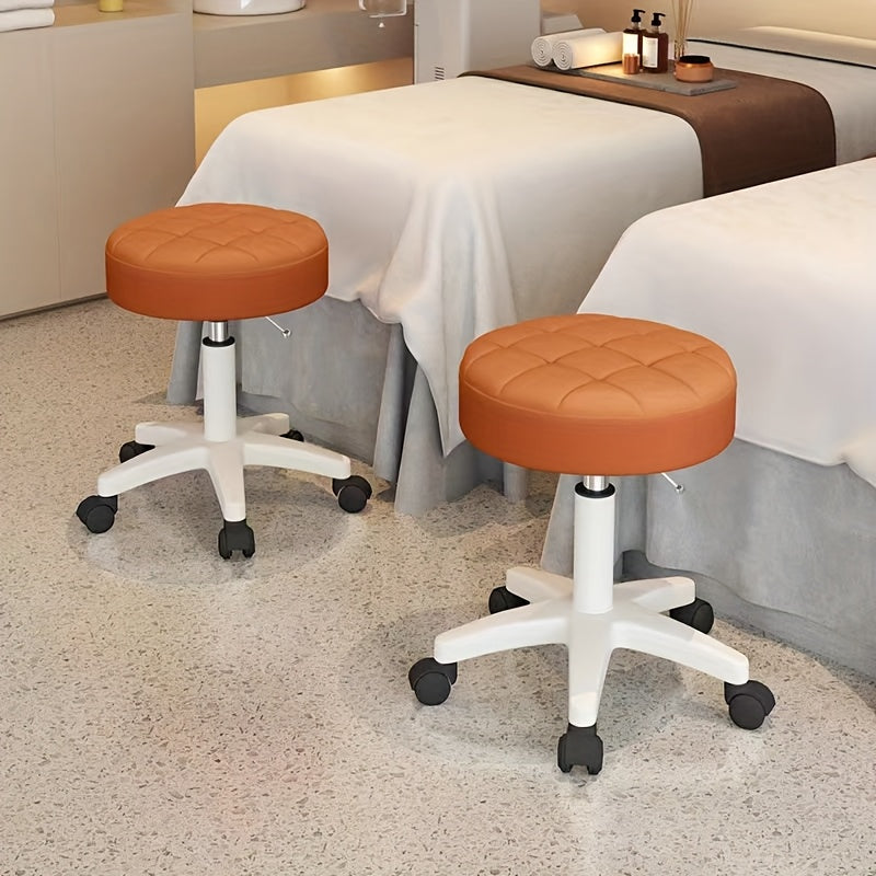 Black Adjustable Rolling Stool with Quilted Plastic Seat for Salon and Beauty Use