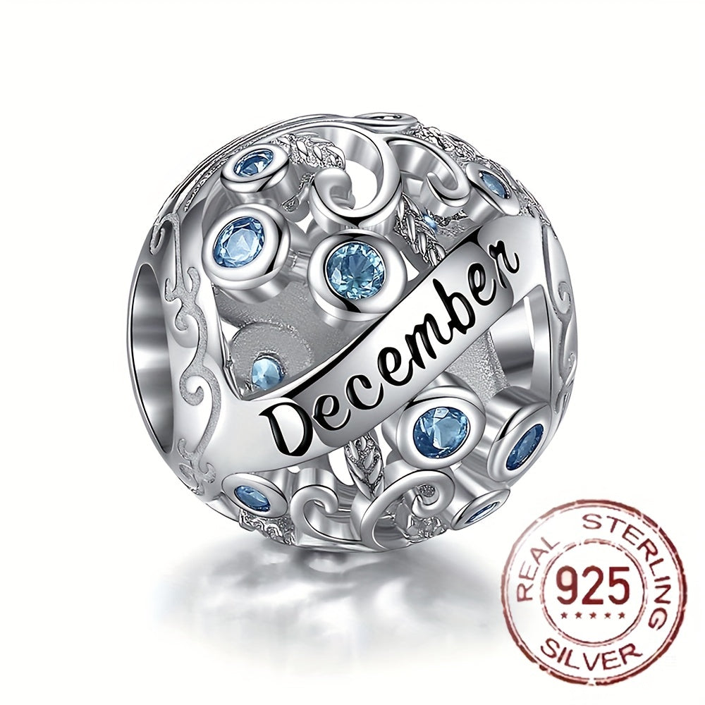 Sterling Silver Twelve Months Series Round Charm Beads for Bracelets and Necklaces