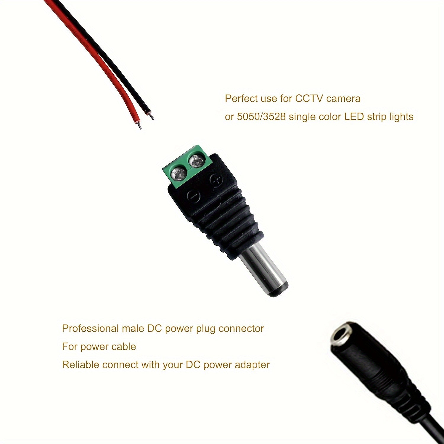 10 Pairs 12V DC Power Jack Connectors for LED Strip CCTV Camera Male Female