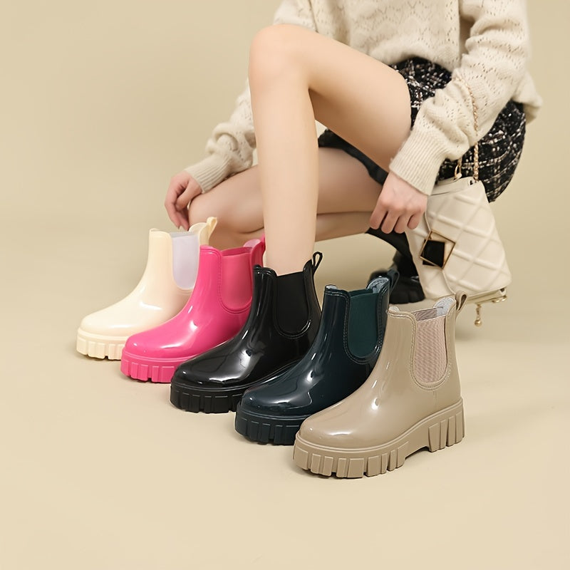 Women's Waterproof Round Toe Boots Non-Slip Thick Sole Leather Shoes
