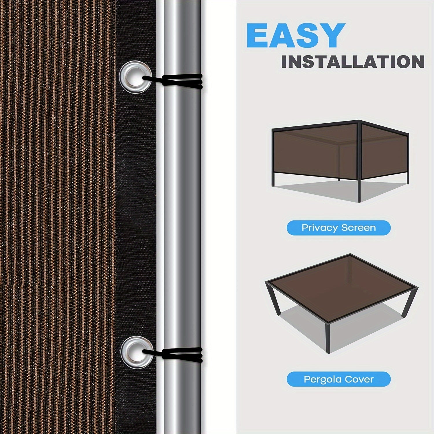 Qorong‘u jigarrang to‘g‘ri burchakli quyosh nurlari uchun soyabon, tashqi shaxsiylik uchun UV blokirovka qilish, verandaga, bog‘ga, terasga