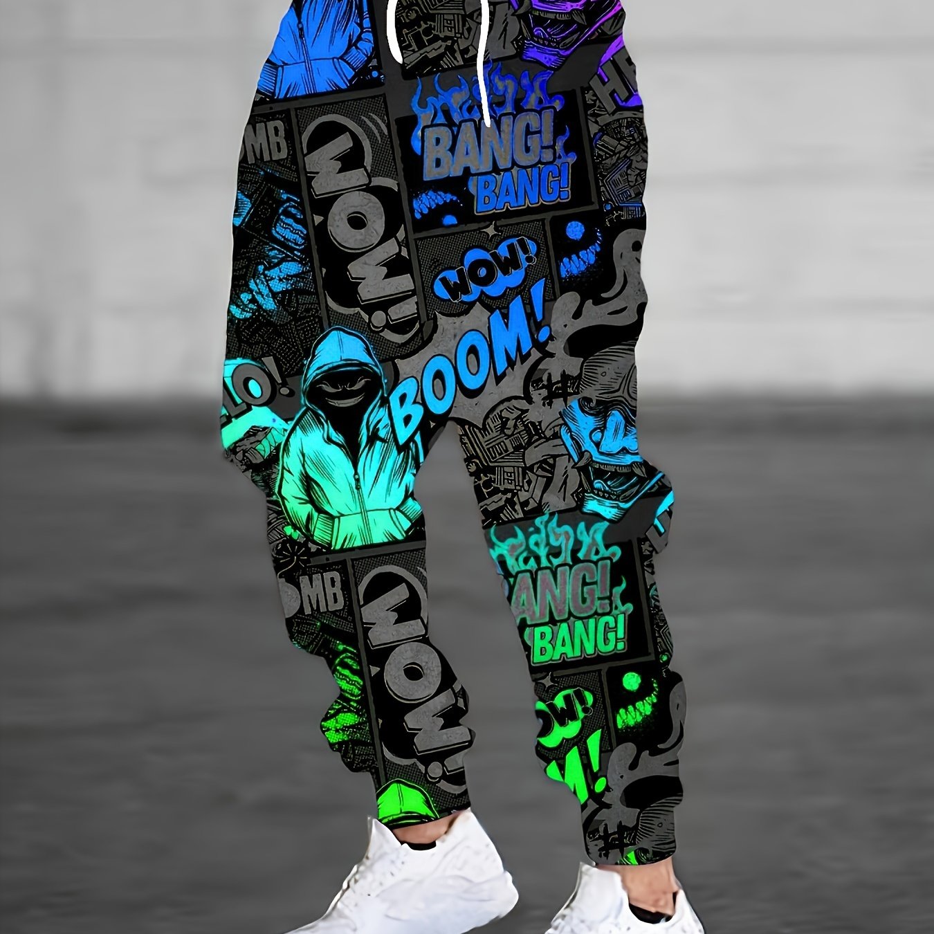 Men's Plus Size Joggers with Graffiti Print Polyester Casual Pants with Pockets