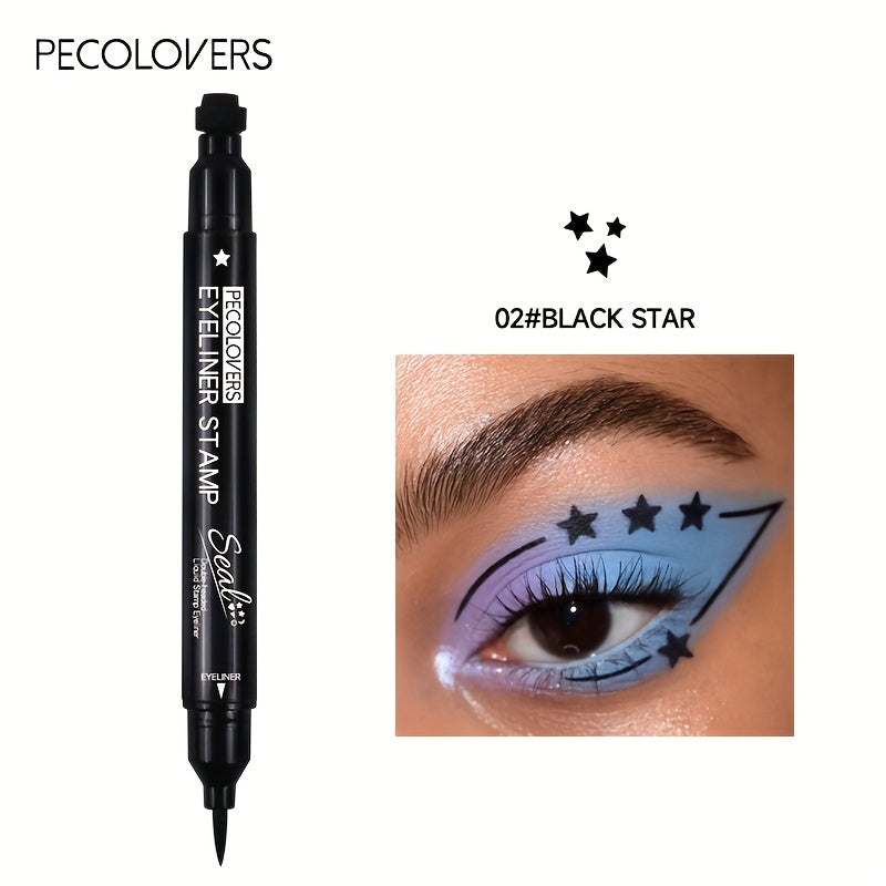 Women Liquid Eyeliner Pen Waterproof Double Head Moon Star Heart Flower Black Stamp