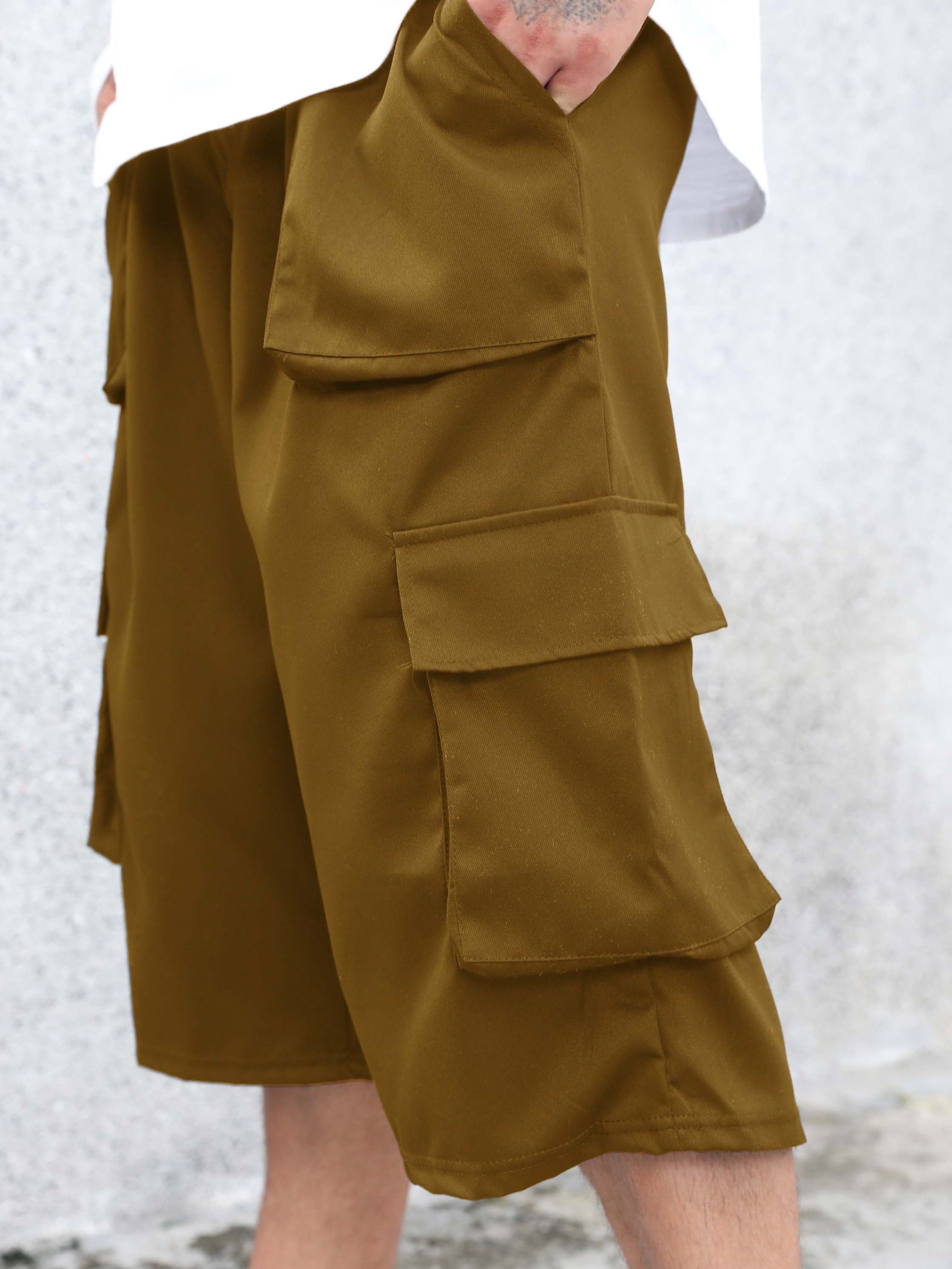 Men's Plus Size Cargo Shorts with Pockets Solid Color Summer Casual Polyester