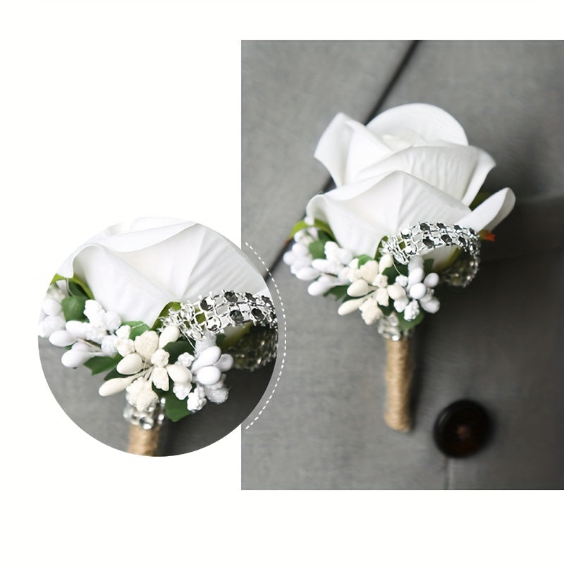 Fabric Rose Boutonniere for Grooms and Men Wedding Graduation Dances