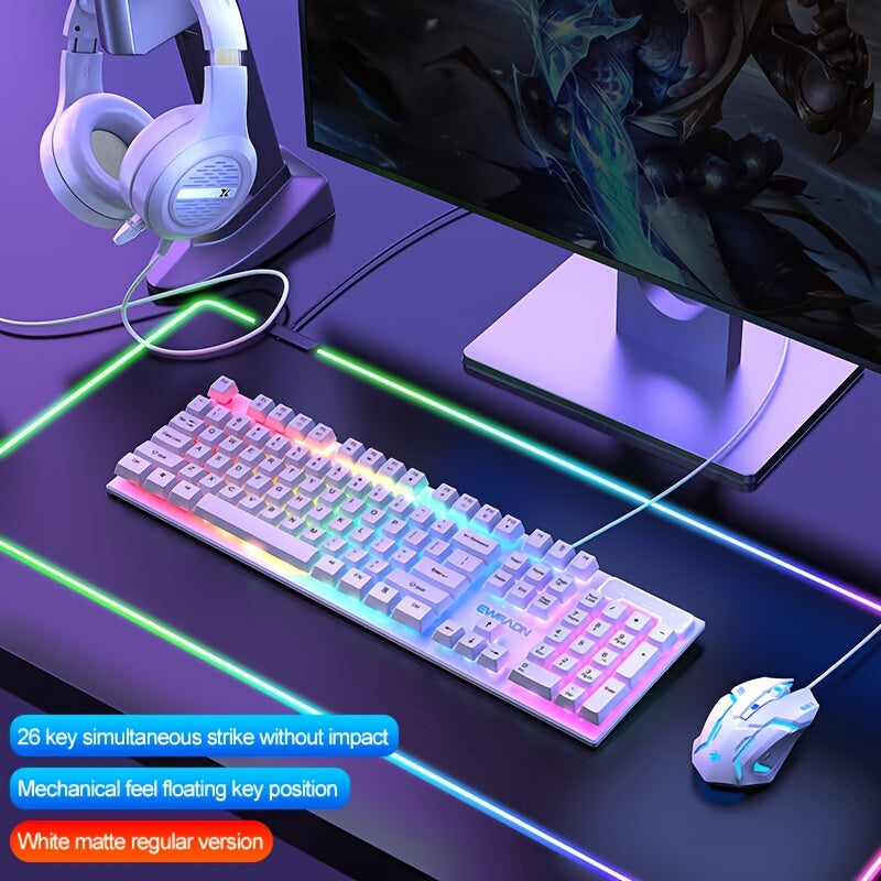 Oq EWEADN GX30Z simli o'yin klaviaturasi, LED kamalak yoritgichli, 104 tugma, mexanik his, raqamli tugmalar, o'yin va ofis uchun Windows noutbuk PC da.
