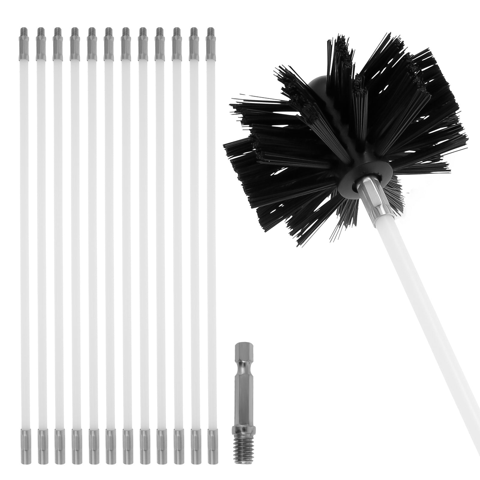 Flexible Chimney Sweep Kit 14 Pieces Nylon Brushes Heat-Resistant Dryer Vent Duct Cleaning