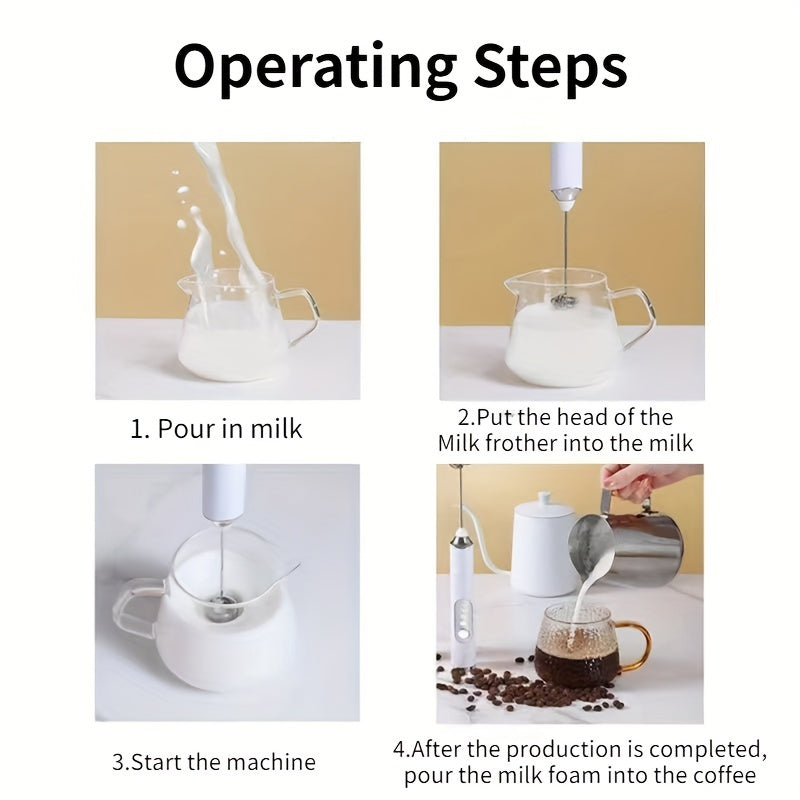 Electric Handheld Frother with USB Charging, 3 Speeds, Stainless Steel Rods