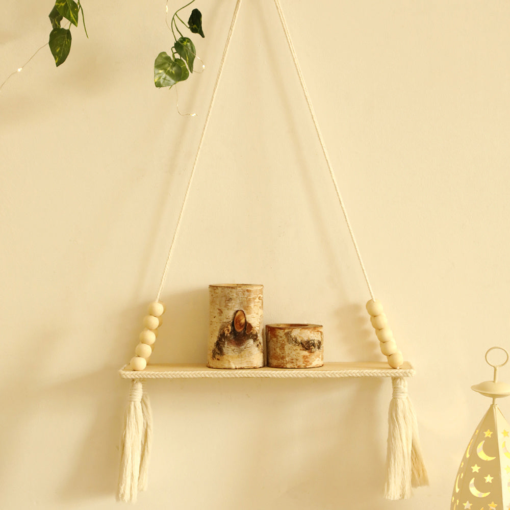 Boho Macrame Wall Hanging Shelf Set Rustic Farmhouse Floating Shelves for Bedroom Living Room