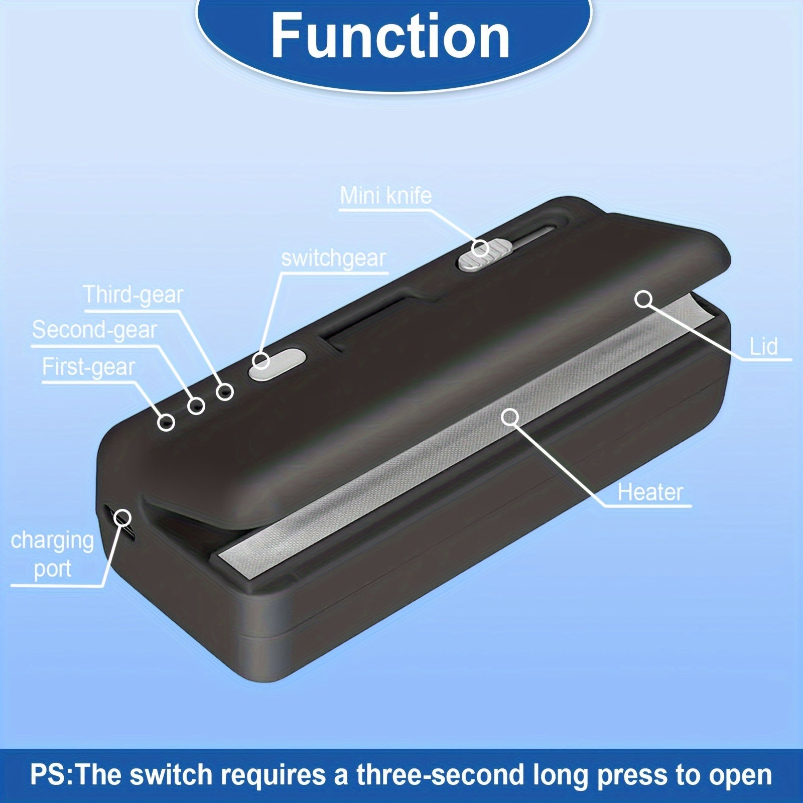 Food Sealer with Built-in Cutter USB Rechargeable Adjustable Heat Settings Magnetic Strip for Kitchen Organization