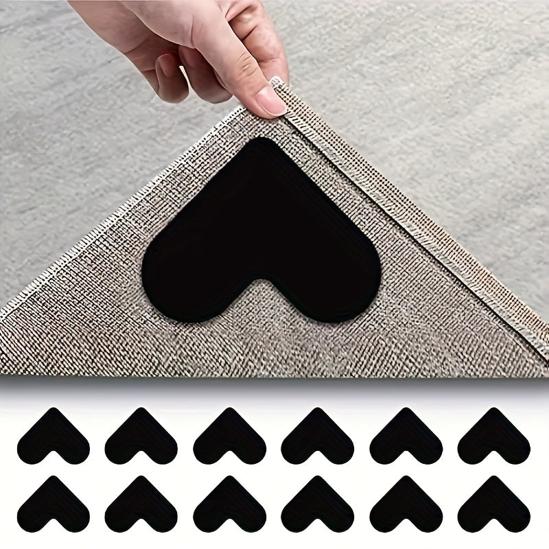 Set of 8 Heart-Shaped Non-Slip Carpet Grippers for Hardwood and Tile Floors