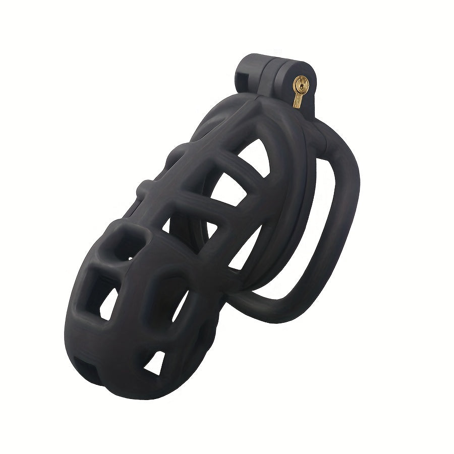 Male Black Breathable Chastity Device with Anti-masturbation Ring