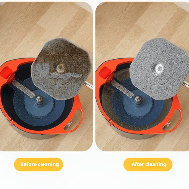 O'z-o'zini tozalash mop va kova to'plami, ikki tomonlama quritish bilan, mikroflanel yostiqlari bilan ta'minlangan