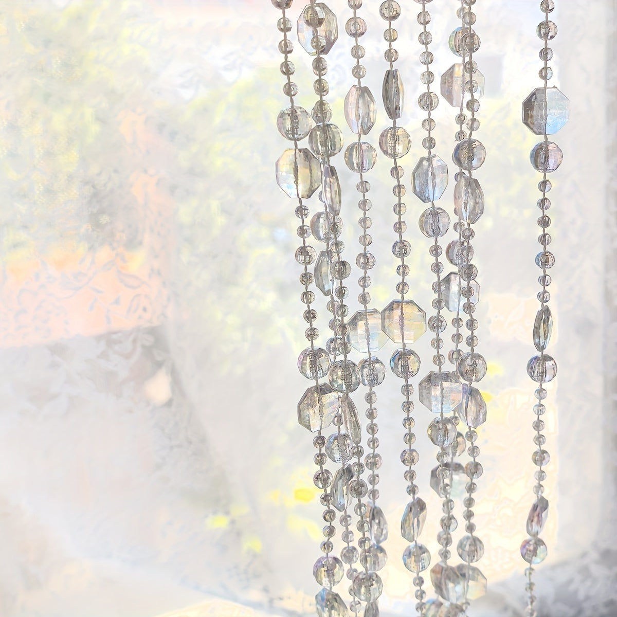 Guirnalda de cuentas de acrílico 3m, cuentas blancas y transparentes, decoración de boda y Navidad, adorno colgante