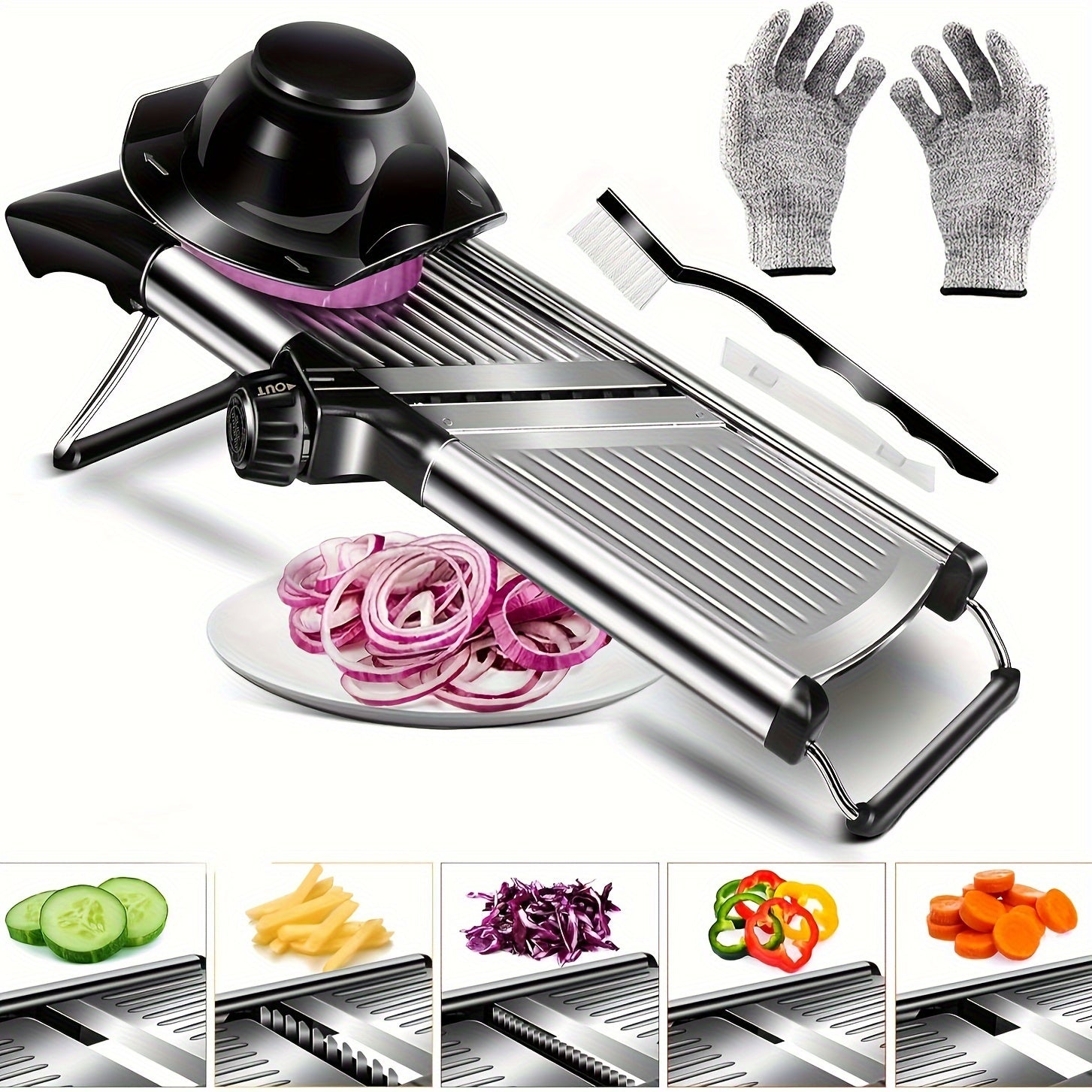Stainless Steel Vegetable Chopper with Adjustable Thickness and Safety Guard