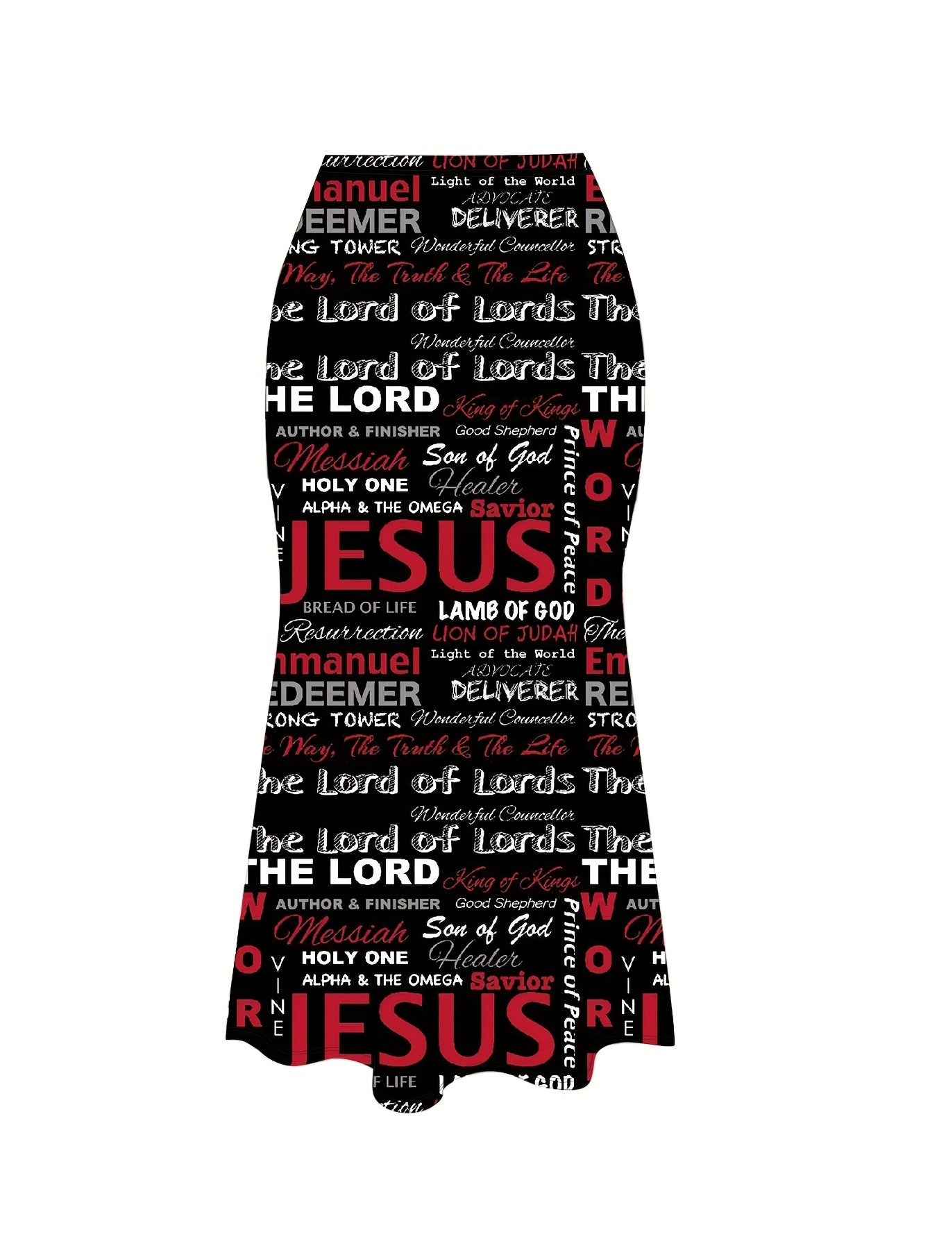 Plus-Size Mermaid Skirt Casual Jesus Letter Print All Seasons