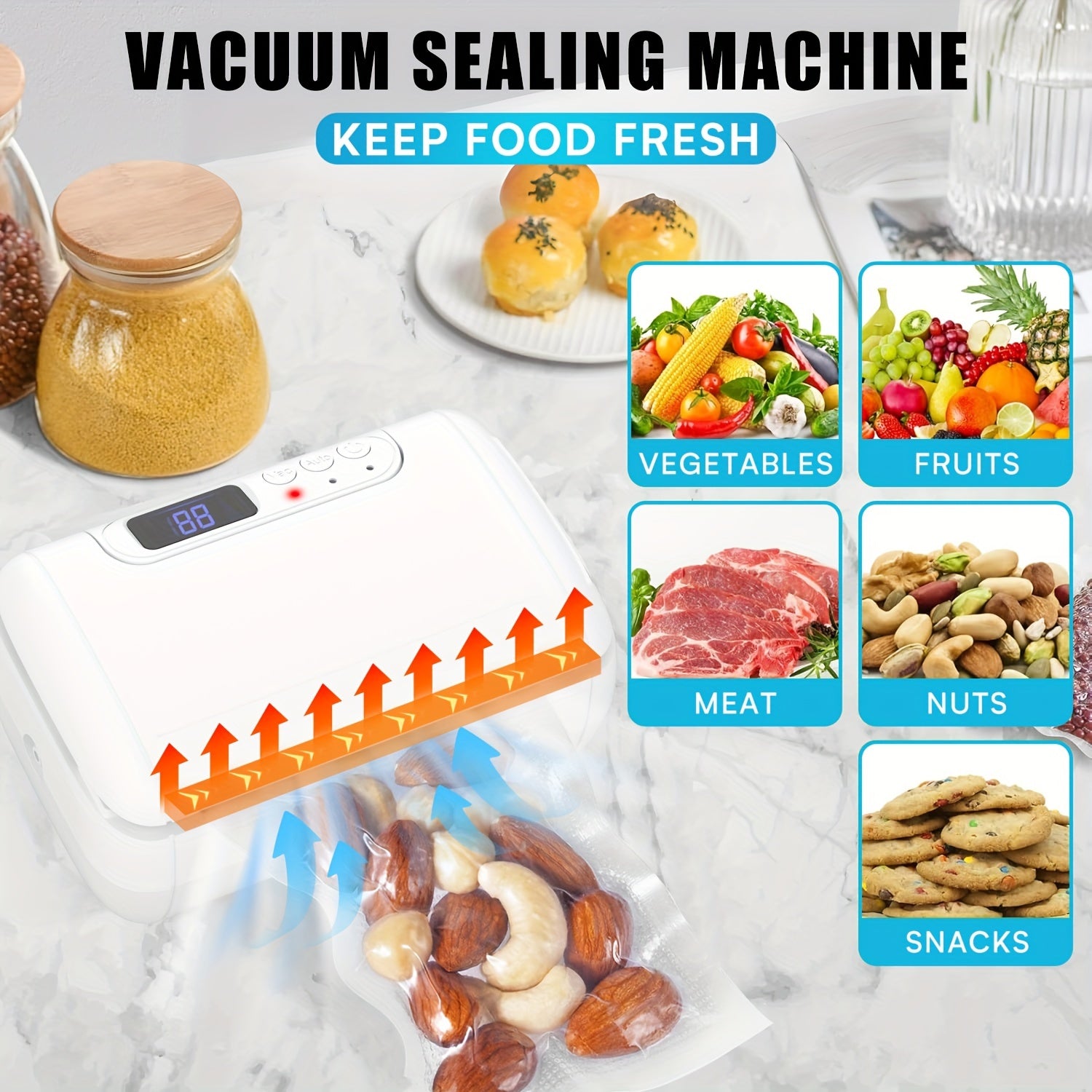 PANCERKA USB-Uyquvchi Qayta To'ldiriladigan Vacuum Sealer Kiti Mason Bankalari uchun - Keng va Oddiy Oyoqlarga mos keladi, Ovqat Saqlash va Konserva qilish uchun ideal.