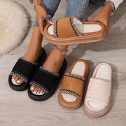 Plus-Size Women's Plush-Lined Winter Open-Toe Slippers Indoor Footwear