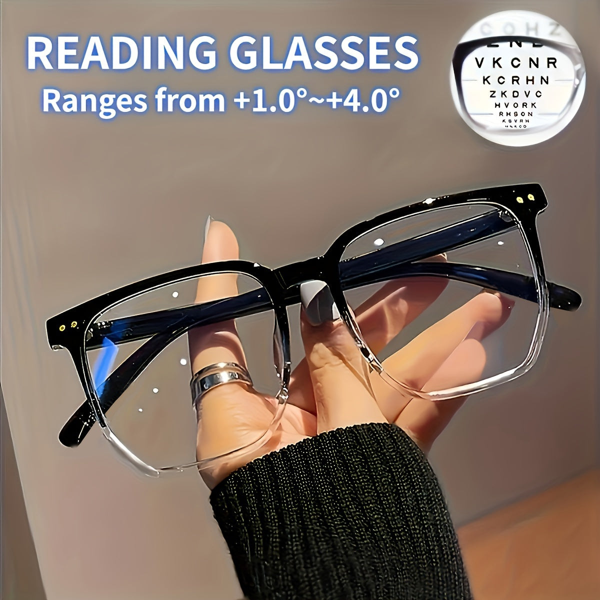 Square Framed Reading Glasses for Men and Women Lightweight Clear Lenses