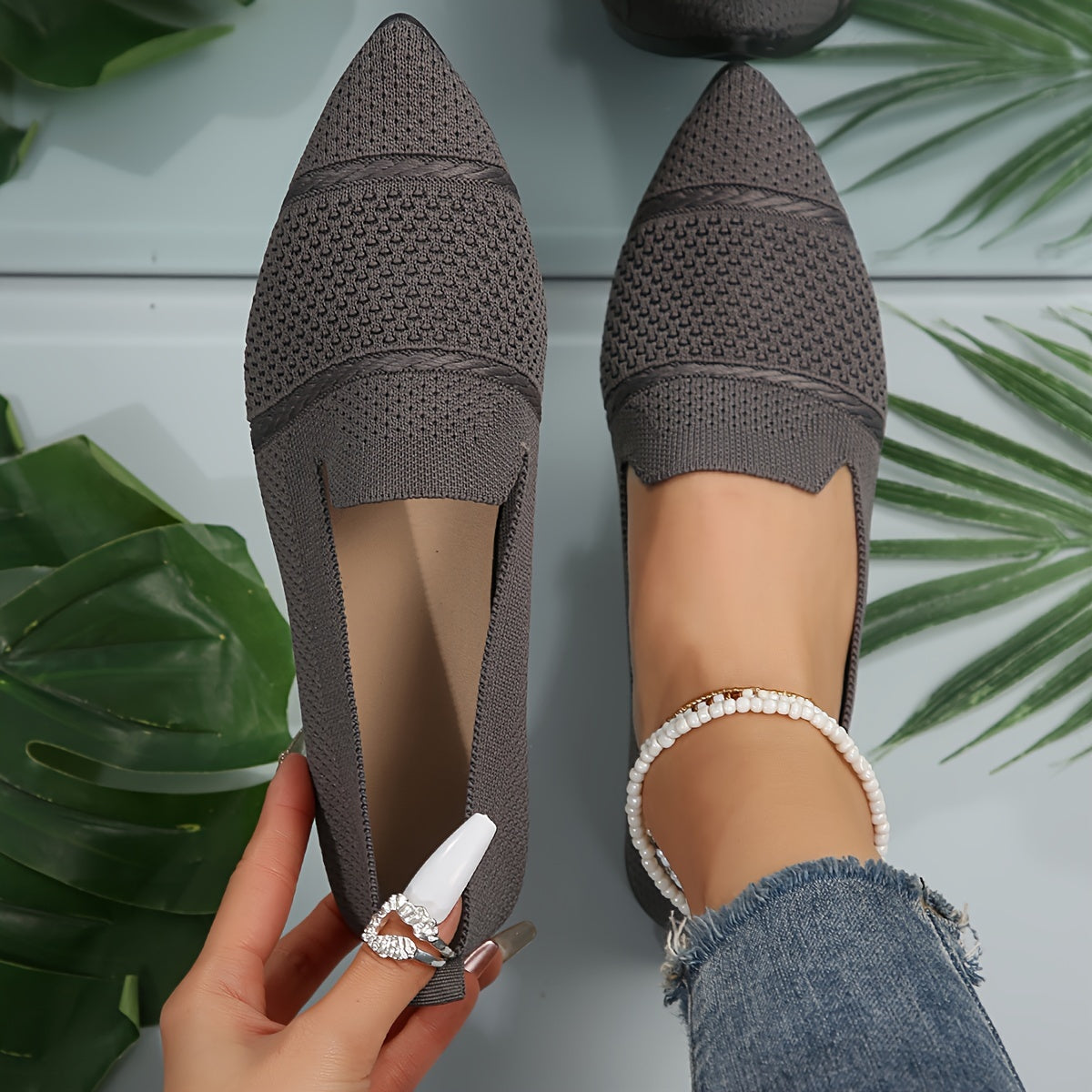 Women's Pink Leather Ballet Flats with Ankle Strap Slip-On Comfort