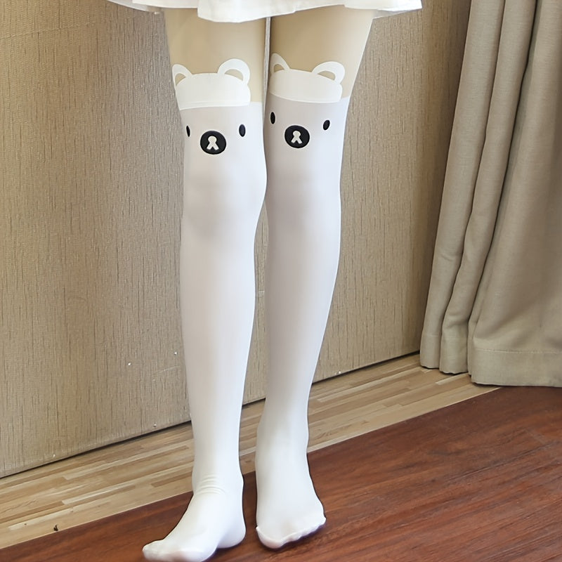 2 dona Qizlar uchun Qiziqarli Ayiq Print Leggings - yumshoq, cho'ziluvchan va havodor, raqs va tasodifiy kiyim uchun mukammal. Qora va oq, jigarrang va ko'k aksentlar bilan. Qulay o'yin kiyimi.