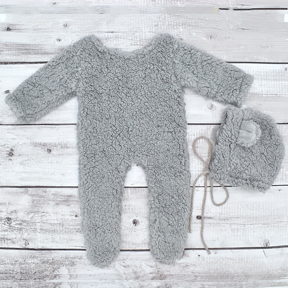 Baby Girl Acrylic Bear Outfit Set with Matching Hat in Pink Brown Grey or White