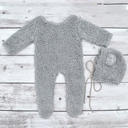 Baby Girl Acrylic Bear Outfit Set with Matching Hat in Pink Brown Grey or White