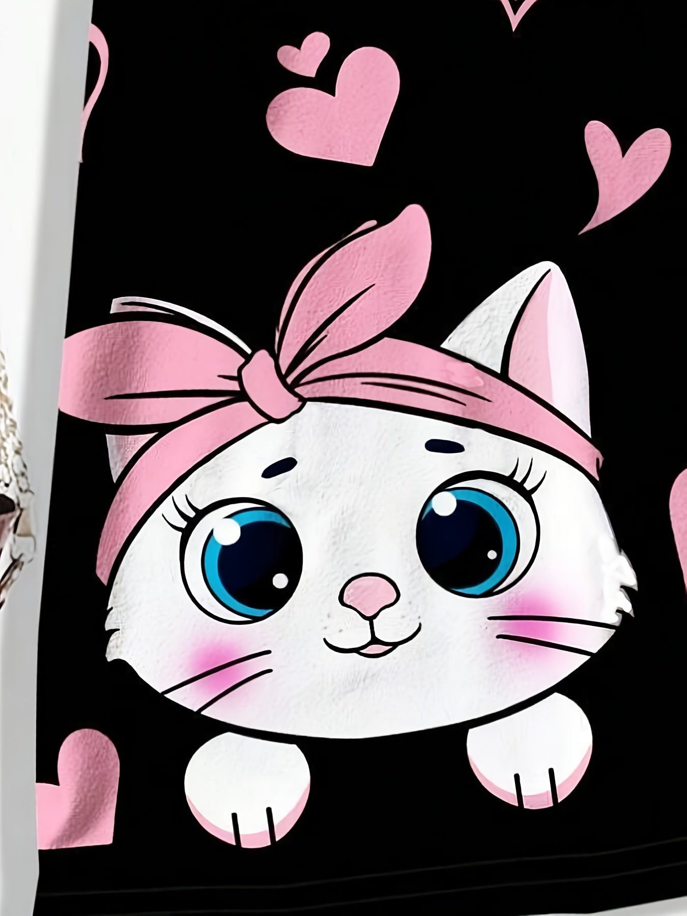 Girls' Dress Heart Print Polyester Knit Loose Fit for Outdoor Wear Black Pink Cats Medium Stretch