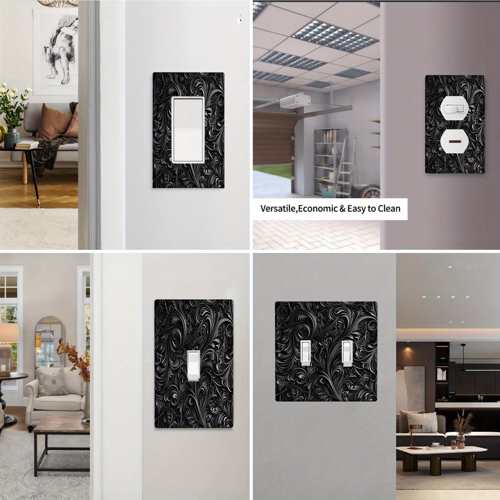 Black Flower Printed Switch Panel for Kitchens and Offices No Wiring Needed